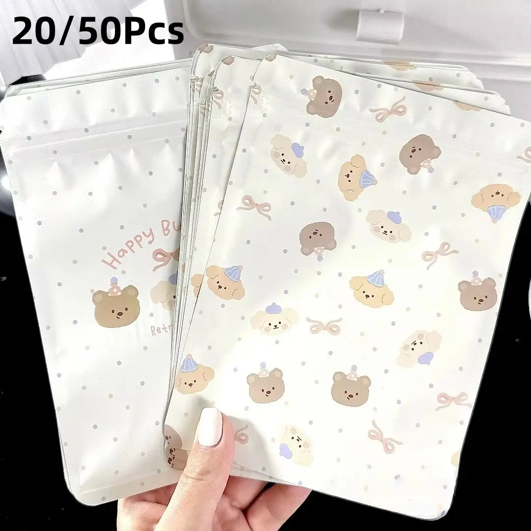 20/50Pcs Gift packaging bag, cute bear biscuit candy bag, self-adhesive plastic gift bag, cartoon animal biscuit baking packaging bag