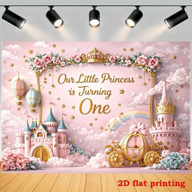 Castle Birthday Party Festive Photo Backdrop, Princess First Birthday Theme, Polyester Material, Multiple Sizes Available, Festival Decorations
