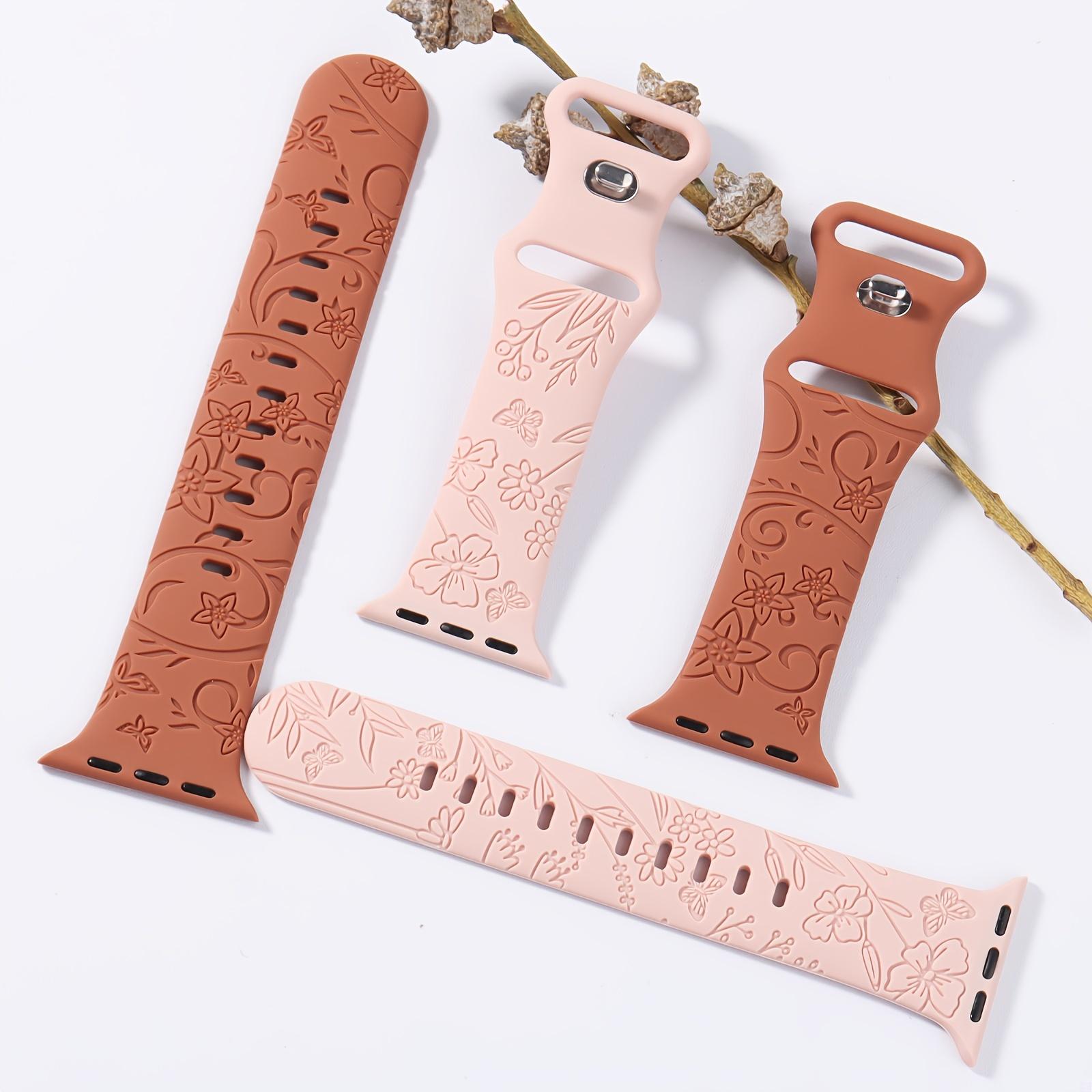 2-Pack Floral Engraved Silicone Apple Watch Bands – Sport Strap 38–49mm (Series 1–11, SE, Ultra / Ultra 2)