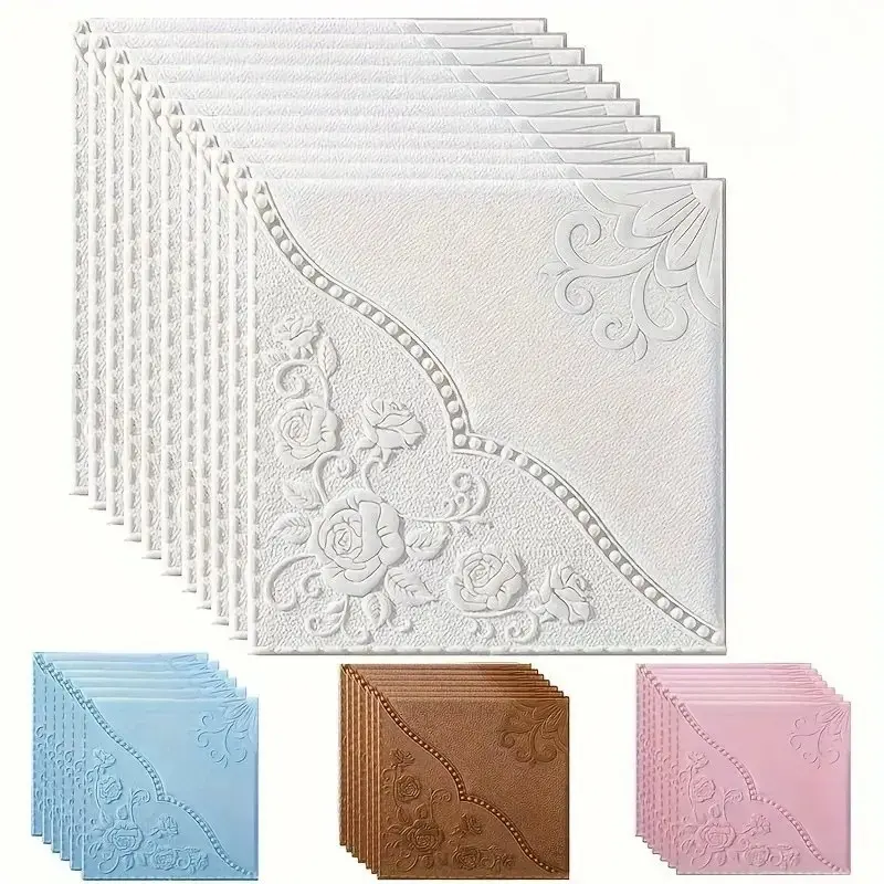 30pcs 3D Floral Wallpaper Stickers, Self-Adhesive Peel off Wall Decals, Living Room Background Decor, Bedroom Wall Art, 35cmx35cm