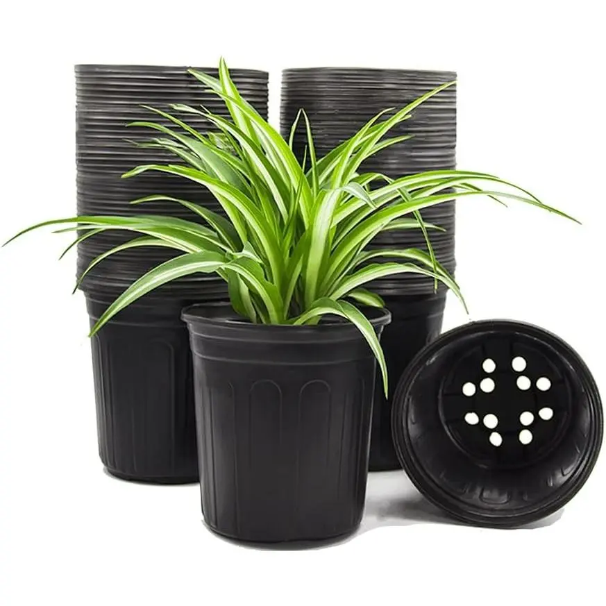 50-Pack 1 Gallon Flexible Flower Plant Nursery Pots, Thickened Soft Plastic Seed Starting Container for Succulents, Seedlings, Cuttings, Transplanting,(Black)