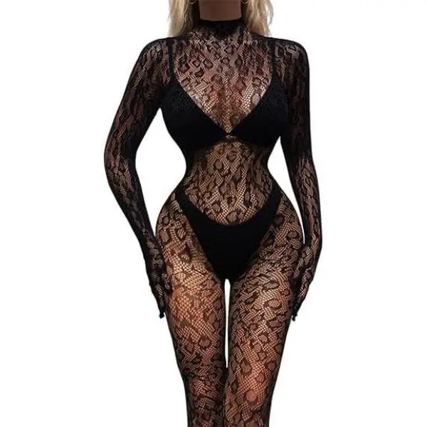 Women's Wardrobe One Piece Black Fishnet Bodysuit Lingerie Bodystocking for Women full Body See Through Jumpsuit One Size