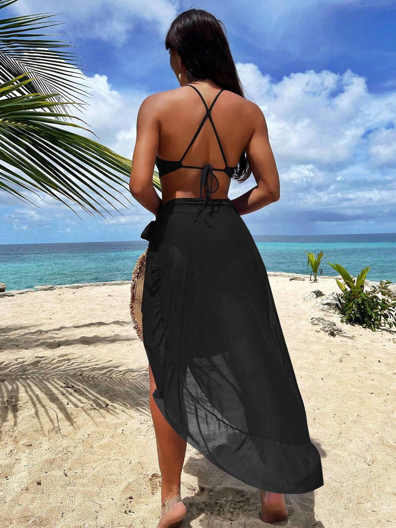 New casual tight-fitting one-piece swimsuit for women, sexy European and American bikini swimwear with skirt for beach vacations, foreign trade