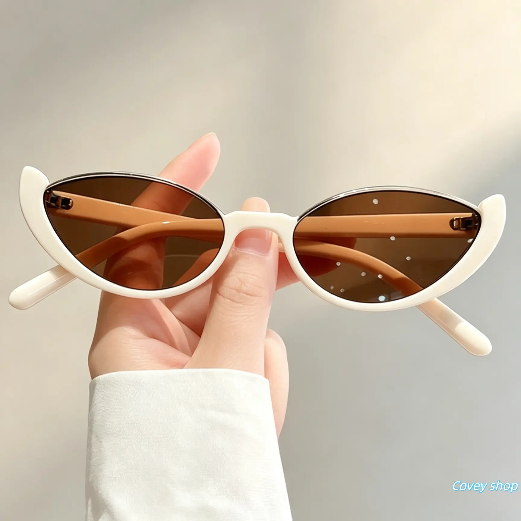 Narrow Retro Cat Eye Sunglasses Unisex, UV Protection Slim Frame Tinted Lens Shades, Trendy Compact Eyewear For Daily Summer Outdoor Street Styling