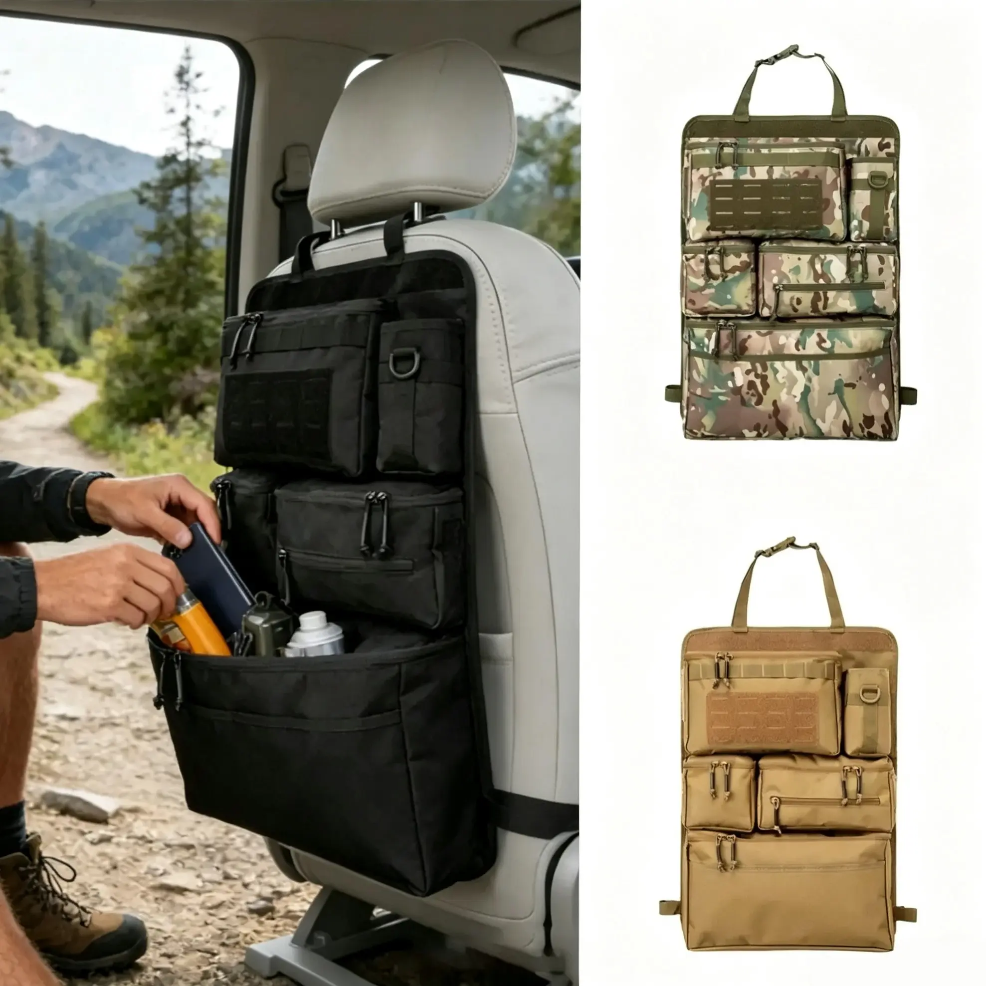 Heavy Duty Tactical Car Seat Back Organizer, Oxford Fabric, Large Capacity Multiple Pockets, Wear Resistant & Waterproof, Easy to Install, Outdoor Vehicle Backseat Multi-Function Tool Storage Bag