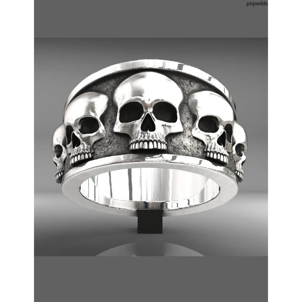 Personalized Punk Skull Ring For Men, Exaggerated Retro Gothic Statement Finger Jewelry, Cool Street Party Heavy Metal Accessory Gift For Guys