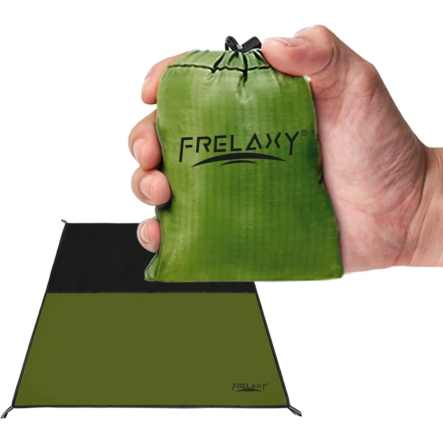 Summer Camping Frelaxy Pocket Picnic Blanket, Waterproof Sandproof Beach Mat, Compact Camping Tarp for Festivals, Hiking, Travel, Outdoor Recreation (Army Green, 28'' x 47'')