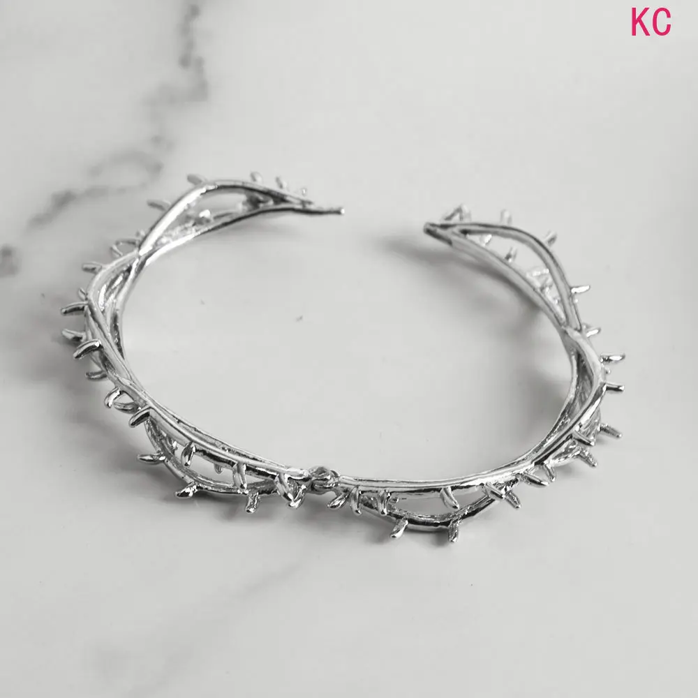 New Openable Wrapped Thorn Alloy Bangle, Personalized Hip Hop Twisted Branch Wrist Bracelet For Daily Street Fashion Matching Accessory