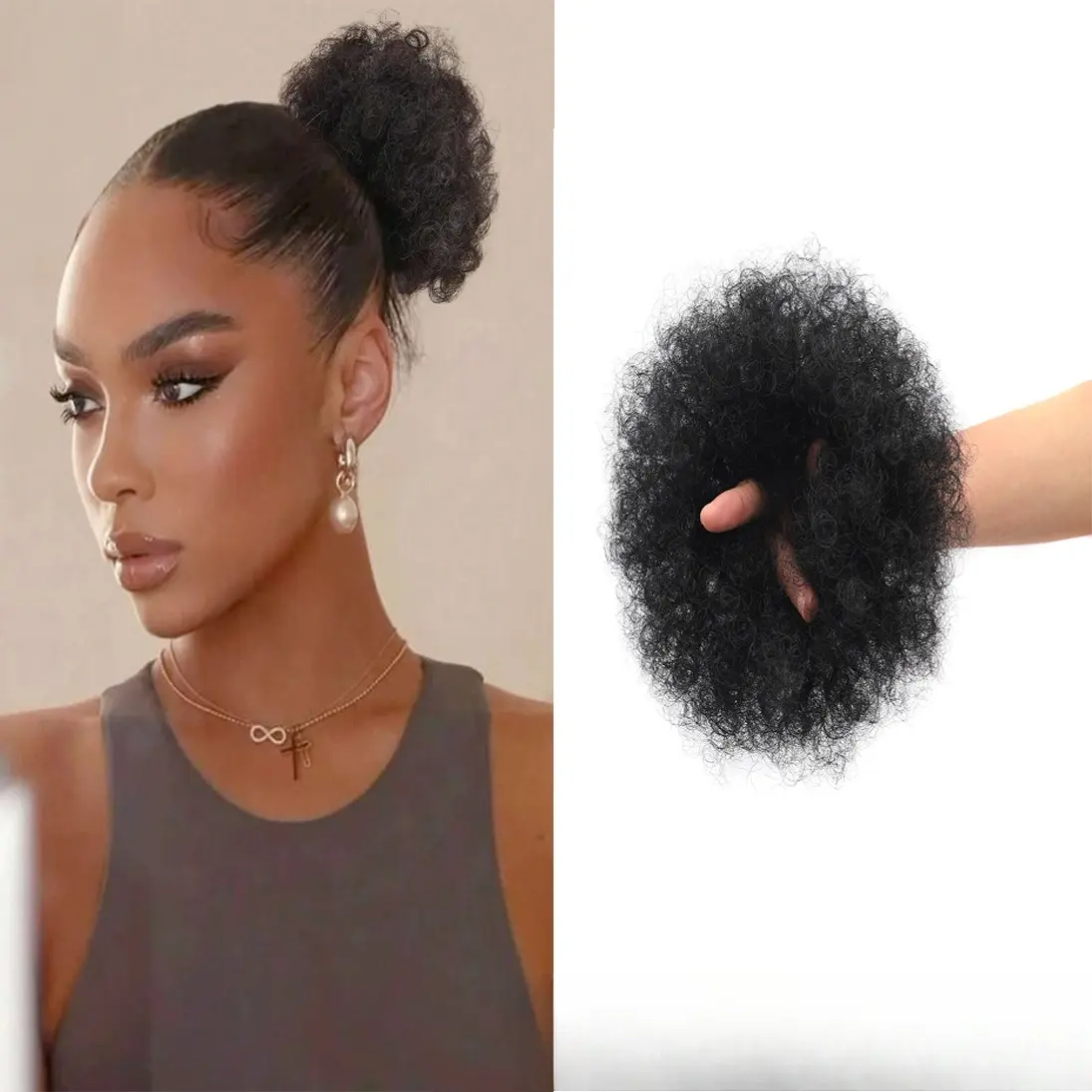Afro Puff Headband Wig for Women, Black Fluffy Curly Hair Headband, Natural-Looking Synthetic Fiber Hair Accessory for Daily Wear, Parties, Events and Protective Hairstyles
