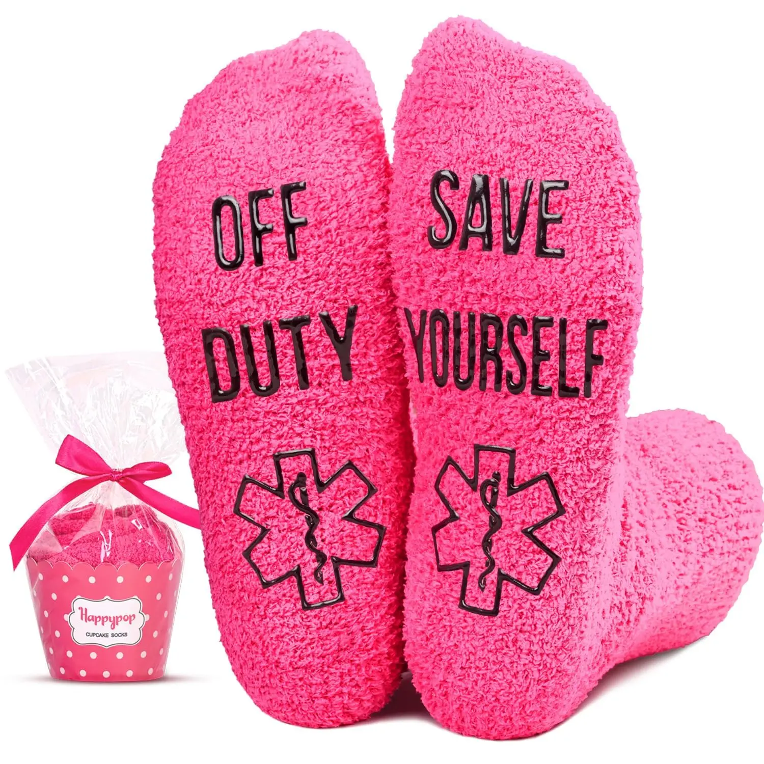 HAPPYPOP Fuzzy EMT Paramedic Pharmacy Socks, EMT Gifts For Women Medical Assistant Presents PA Gift Socks