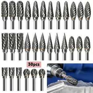 30 Pcs Carbide Rotary Burr Set, Single Cut Tungsten Steel Grinding Heads with Precision Shank, Rotary File Drill Bits Kit for DIY Woodworking Engraving Metal Polishing Die Grinder Accessories