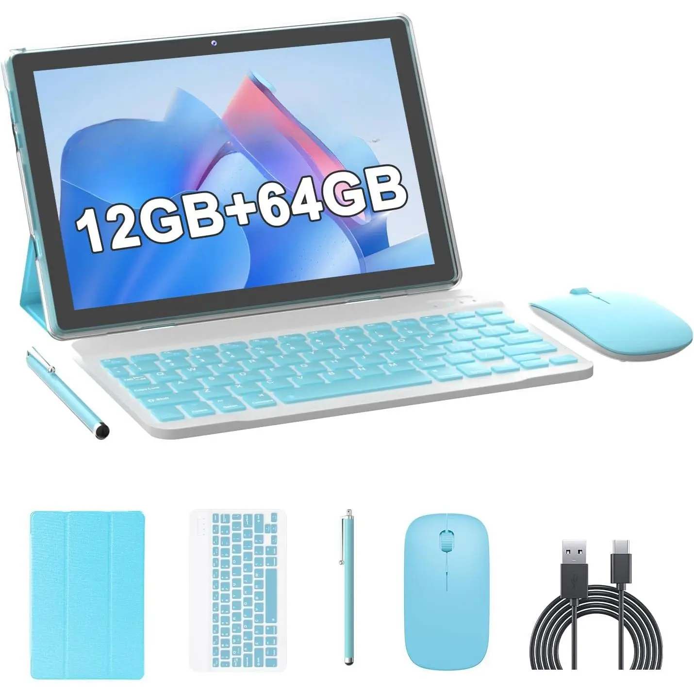 10 Inch Tablet Android Tablets 64GB 12GB RAM 10" Android Tablet Supports 1TB Expansion Dual Camera 6000mAh Long-lasting battery WiFi-6 Tableta 2 IN 1 Tablets with Bluetooth Mouse Case Stylus Keyboard