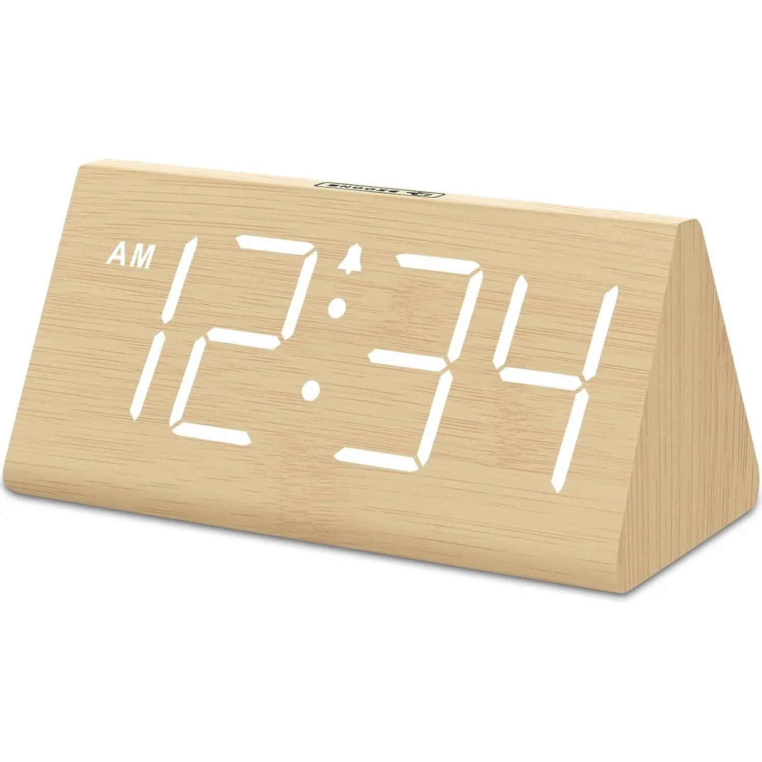 Wooden LED Light-Up Display Alarm Clock - Compact Minimalist Indoor Bedside Nightstand Clock with Large Numbers, USB Port, Loud Alarm for Heavy Sleepers, Adjustable Volume, Dimmer, Snooze, DST, Adapter Powered Home Decor Accent, Adult, Corded, Tabletop, G