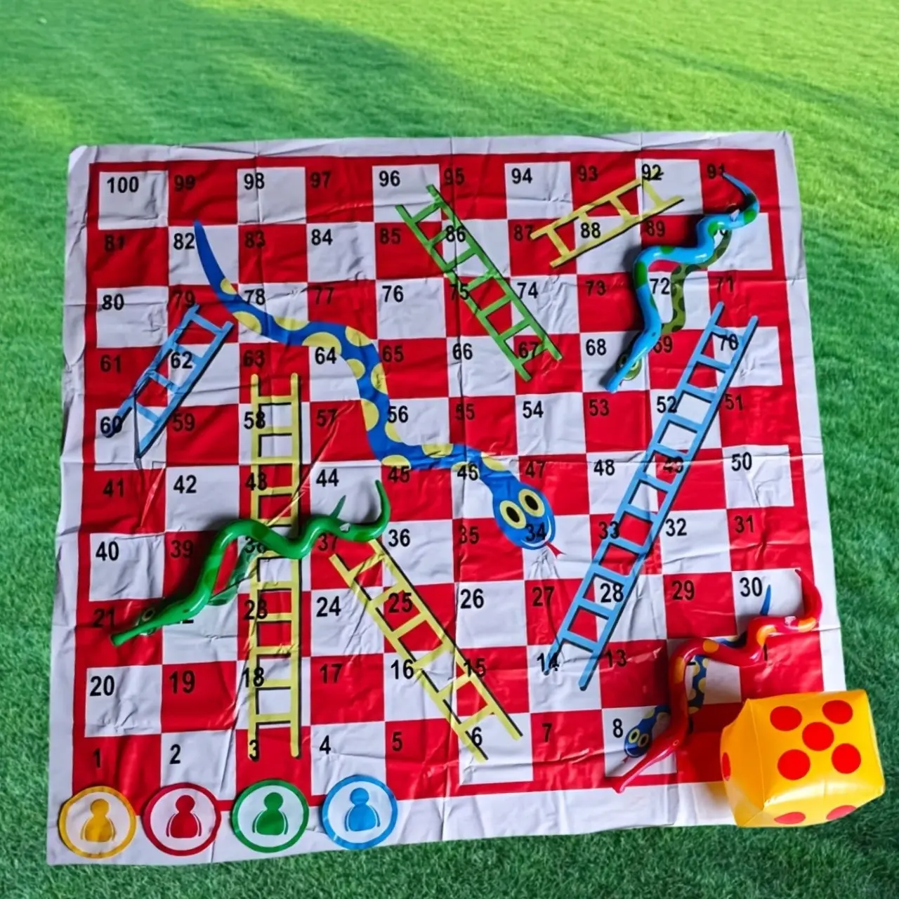 Portable Inflatable Snakes and Ladders Game Set, Camping Picnic Fun Mat, Travel Foldable Toy, Thick Waterproof PVC, Family Interactive Puzzle Board