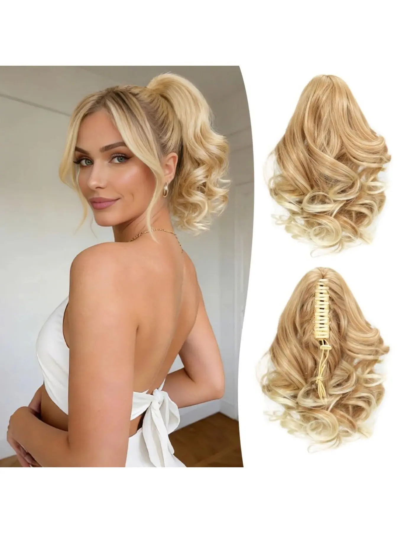 Curly Ponytail Extension 12 Inch Synthetic Clip On Ponytail Hairpiece with Claw Clip Natural Looking Soft Lightweight Hair Extension Instant Hairstyle for Women Daily Use Photoshoot Party Curled Hair Extensions