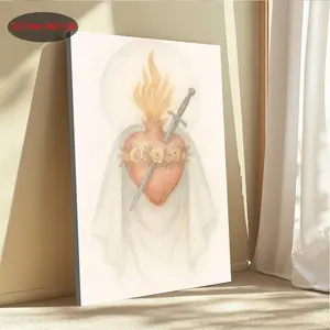 2D Print, 1 Piece Virgin Mary Immaculate Heart Catholic Icon Art Print - Holy Image, Framed/Unframed Wrapped Canvas Wall Decor, Suitable for Home, Church, Prayer Room - Spiritual Gift for Christmas, Baptism, Religious Housewarming