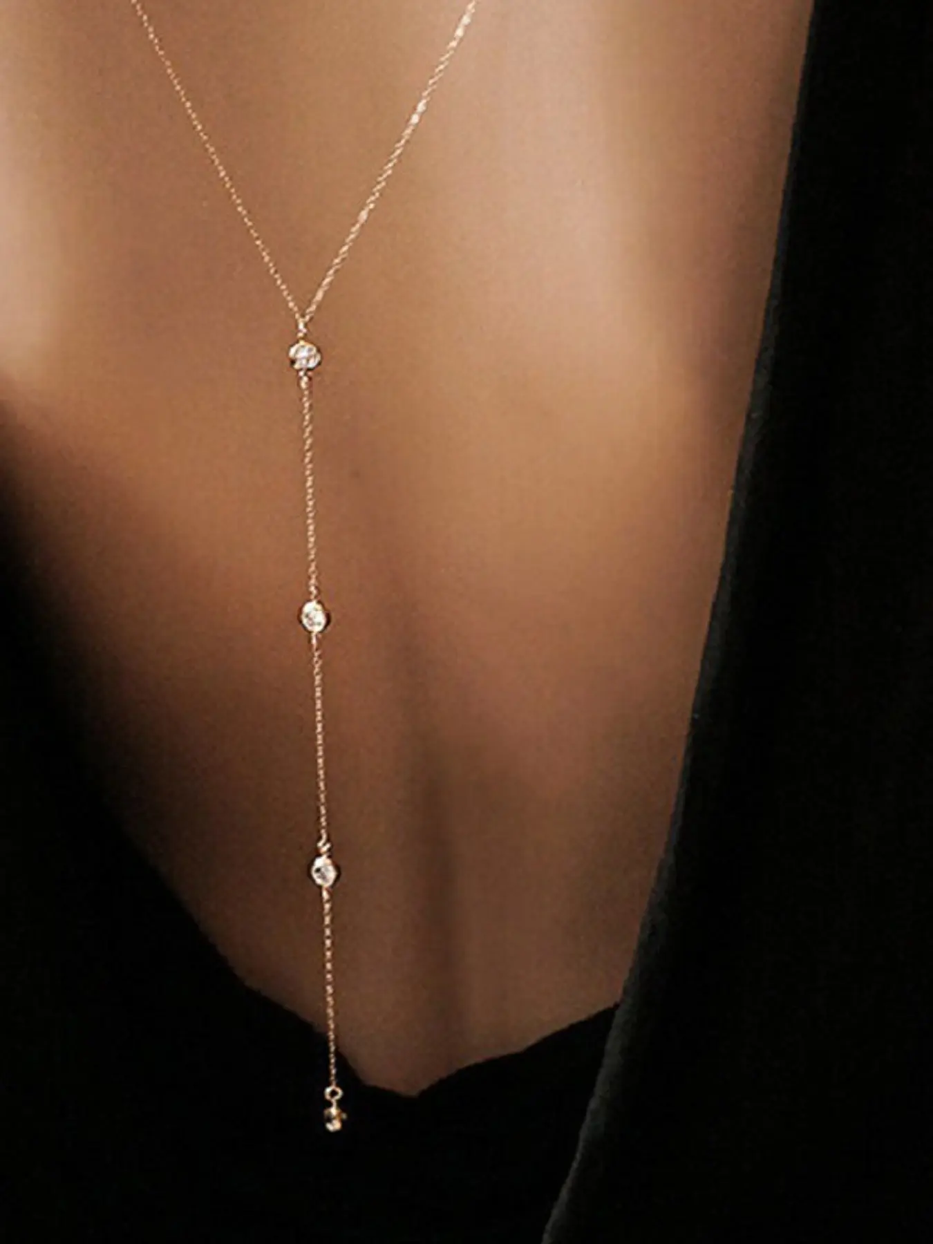 Rhinestone Y-Shaped Back Body Chain, Adjustable Length, Elegant Minimalist Style, Sparkly Jewelry for Weddings & Parties