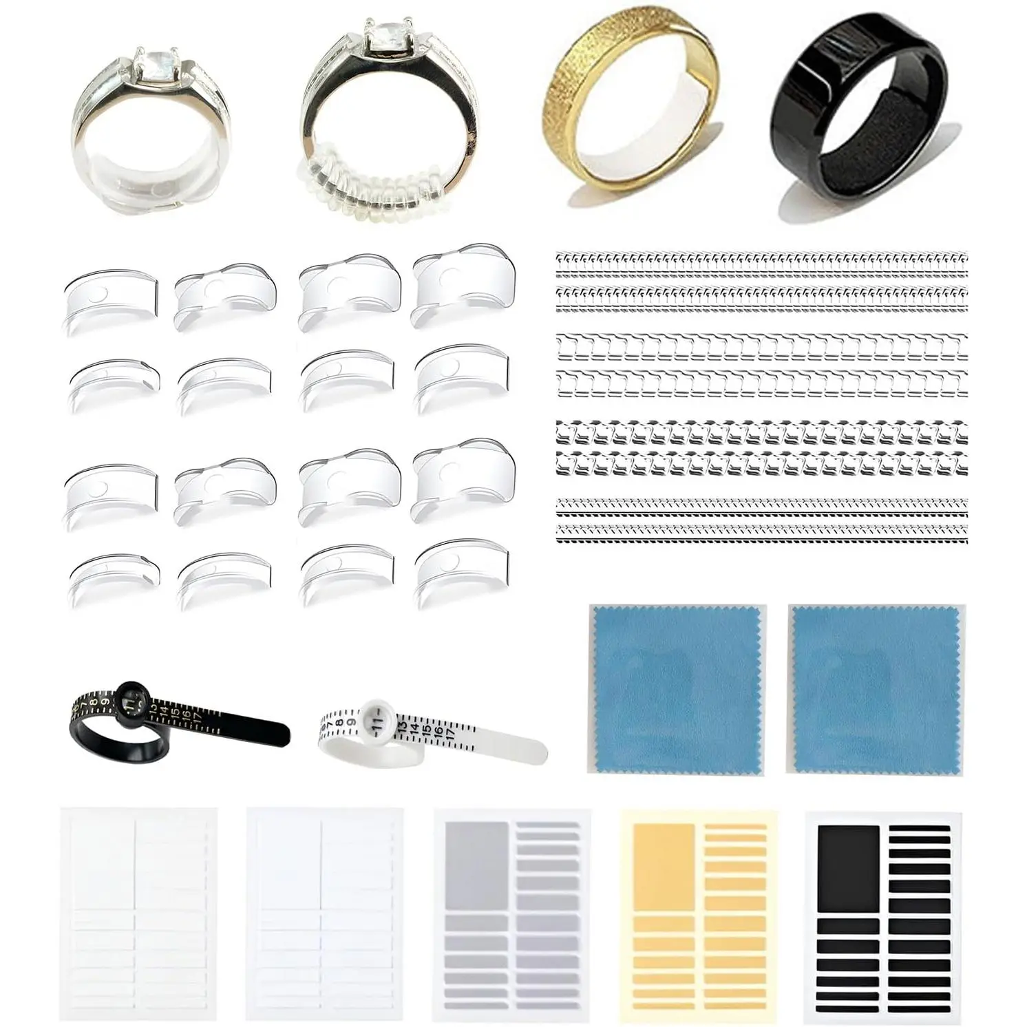 1 Set Plastic Clear Invisible Ring Sizer for Women Men Loose Rings Spacer Guards Spiral Ajustador De Anillos Para Mmujer Adjuster Measurer Tightener Resizer Fitter Ring Sizing Tool Kit Stopper
