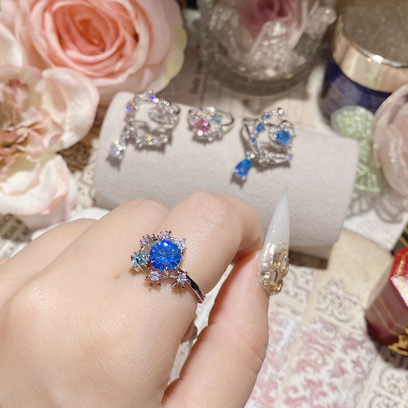 Laboratory-Grown Sapphire Adjustable Ring.Pink Diamond Design With Sparkling Star Patterns.Simple Jewelry Ring For Women.