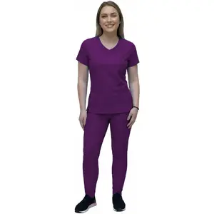 YOGAFLEX Jogger Scrubs for Women Set. Regular and PETITE. Side Spandex 2 Pockets Top with Yoga Waist Joggers