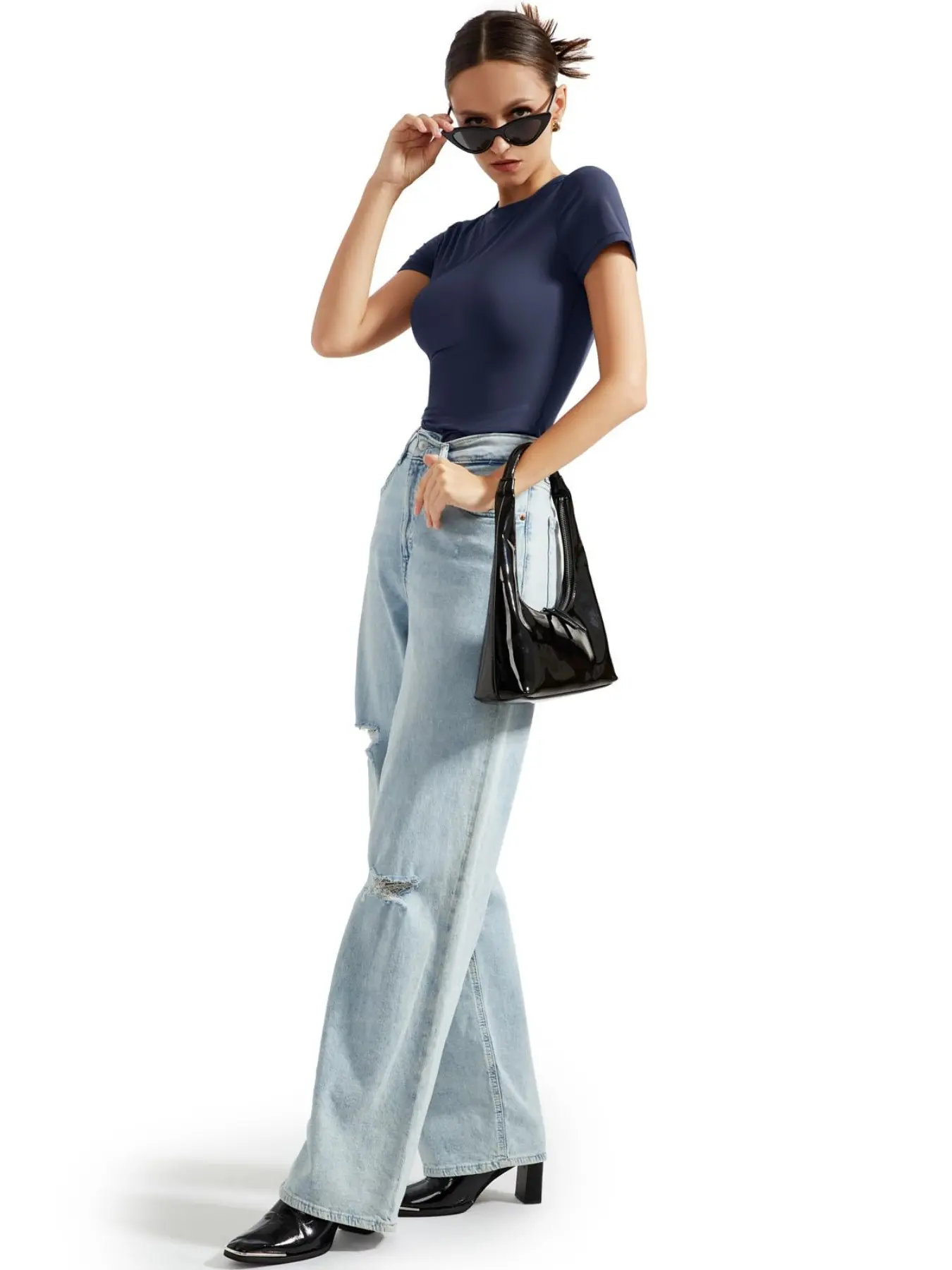 SUUKSESS Women Double Lined Fitted Basic Tee Crew Neck Short Sleeve Y2K Crop Top
