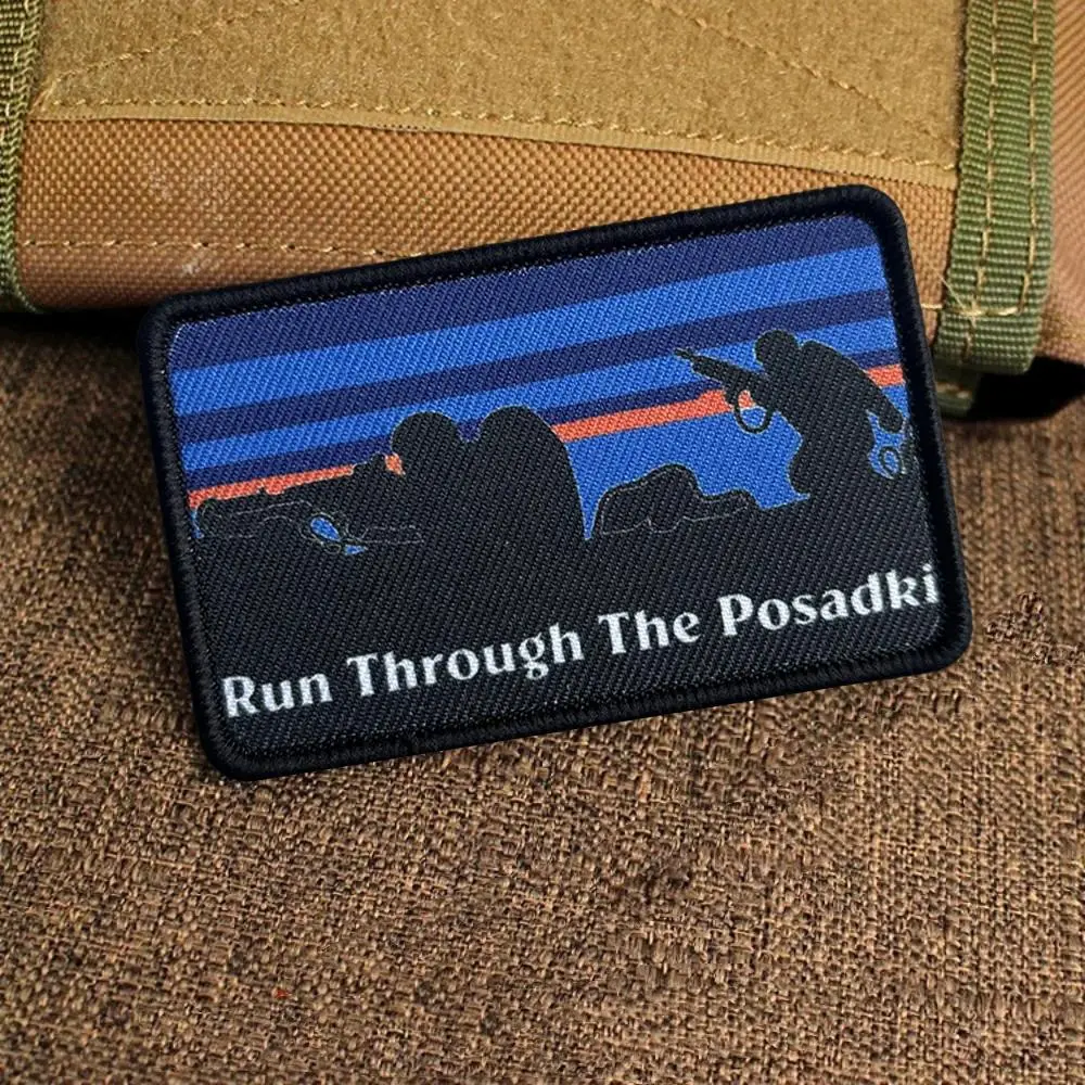 Run Through The Posadki Tactical Patch Outdoor Adventure Morale Badge Soldier Silhouette Hook and Loop Printed Patch