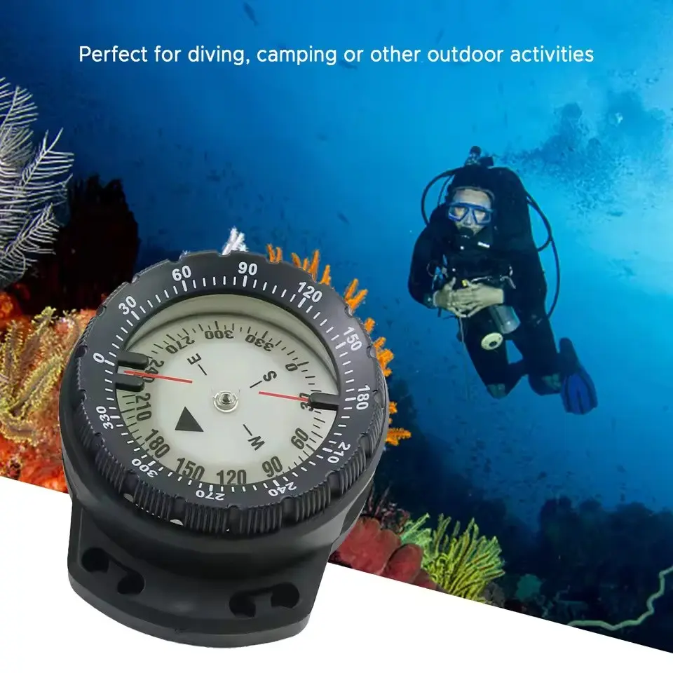 Professional Dive Compass, 50m Waterproof Underwater Night Glow, Strong Magnetic Balance Wrist Strap, Diving Navigation Tool