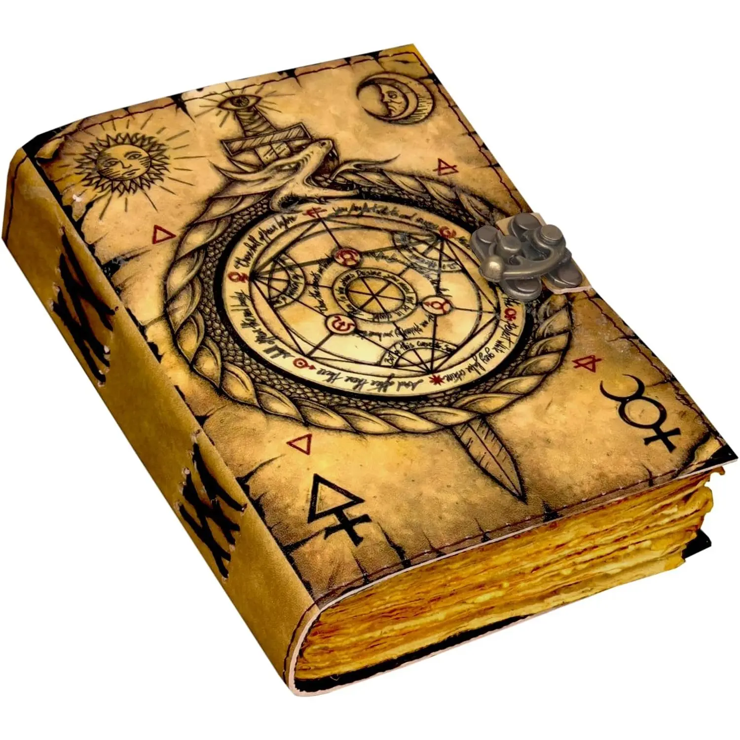 Blank Spell Book of Shadows Journal  Supplies  Spell for Men & Women 200 Pages with Lock Clasp   Deckle  Paper, Leather Sketchbook, Drawing Journal, Leather Journal,