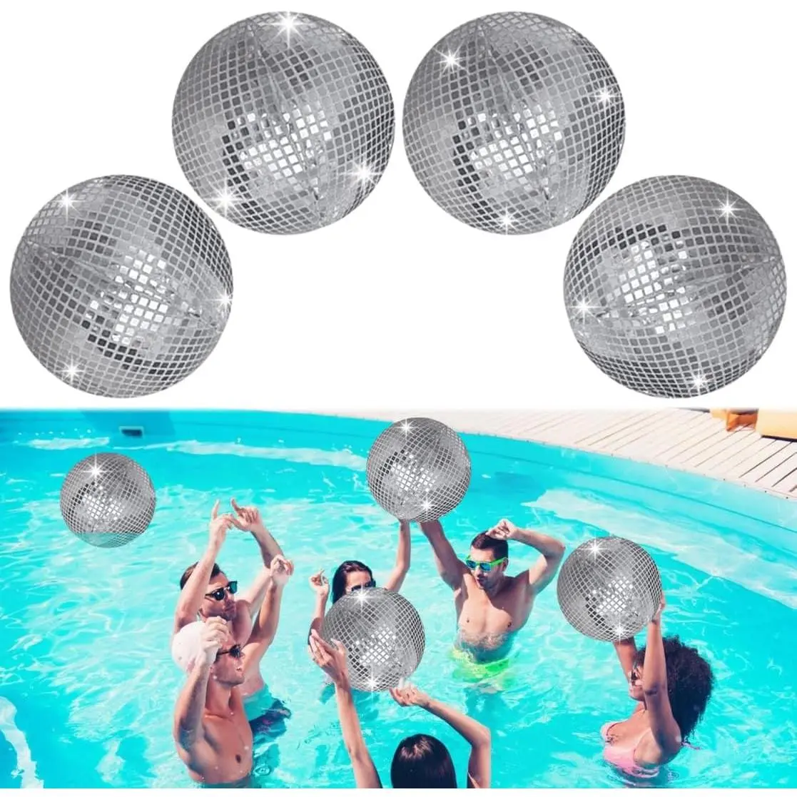 4 Pieces 11 Inch Inflatable Disco Ball, Inflatable Ball with Disco Ball Cover Rope, Christmas Hanging Decorated, Disco Ball Party Decorations, Party Design for Swimming Pool Decorations Outdoorfidget toys
