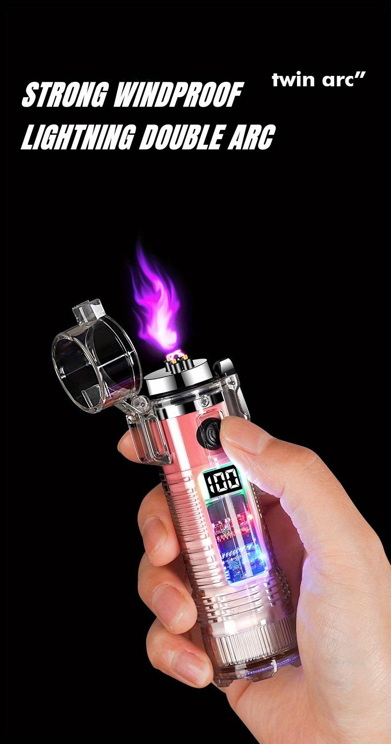 Windproof USB-C Rechargeable Lighter with Flashlight, Fast Charging,Compact & Portable for Camping, Hiking, Travel - Ideal Outdoor Survival, Gifts for Men, Electricians, Mechanics - Safe Flameless Plasma Ignition, Camping Gear