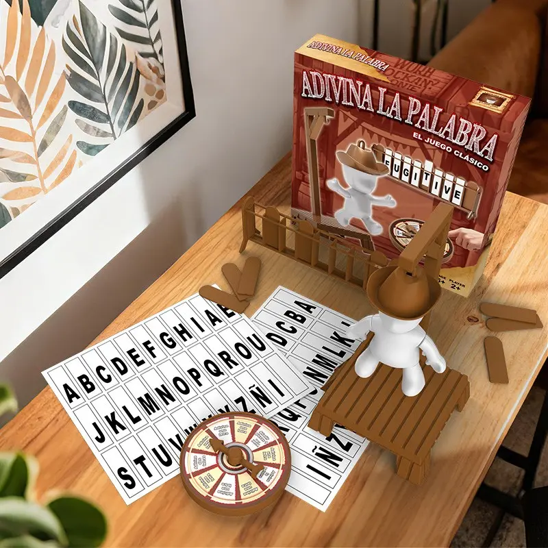 Kids Hangman Word Guessing Game, Classic Spelling Board Game with Plastic Gallows, Cowboy Figure & Spinner, Educational Alphabet Game for Ages 4-8, Family Travel Toy