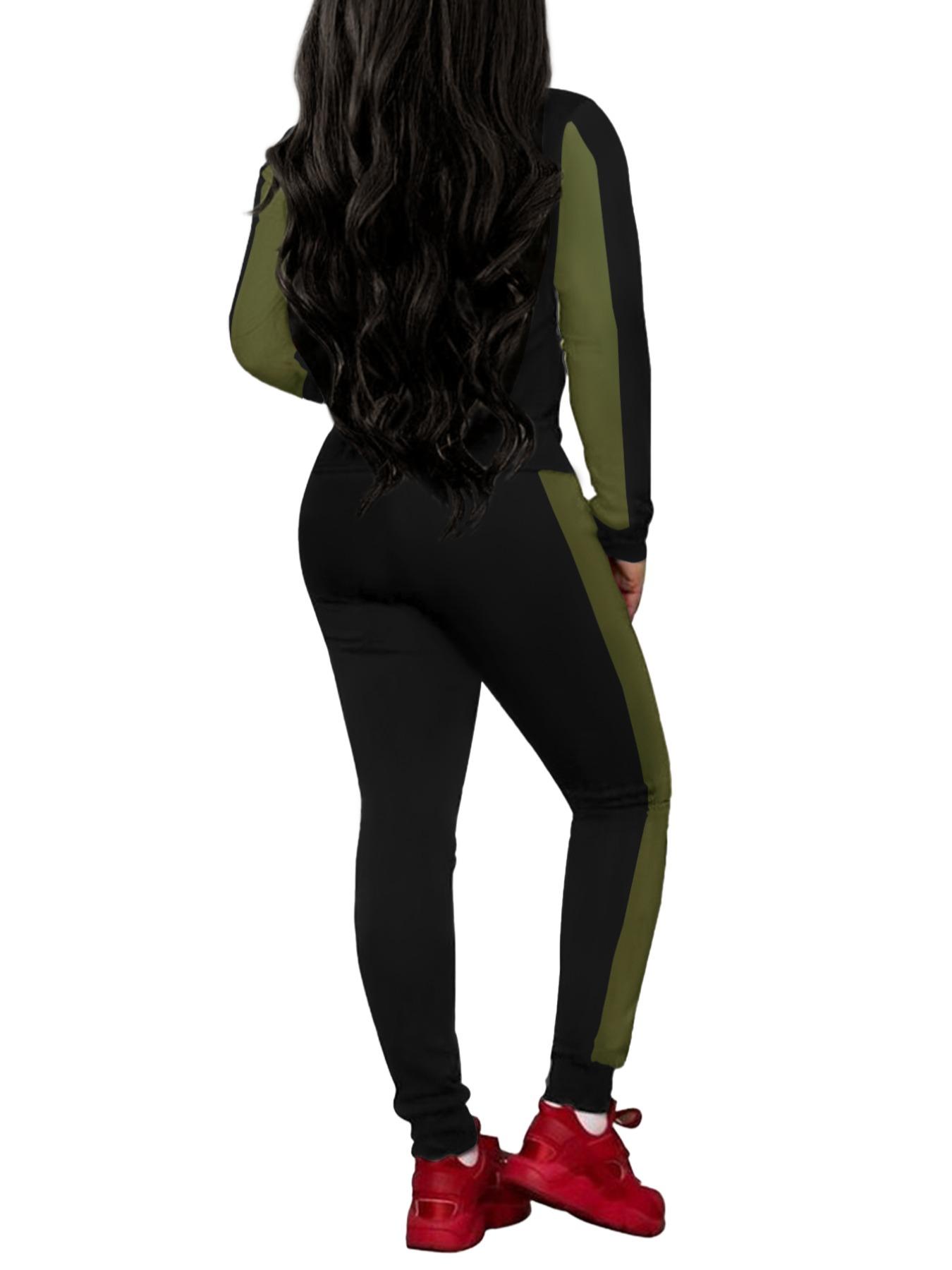 Two-piece Set Women's Colorblock Zip Up Hoodie & Pocket Pants, Casual Matching Set, Long Sleeve Drawstring Hooded Jacket & Trousers for Spring & Fall, Women's Clothes for Daily Wear