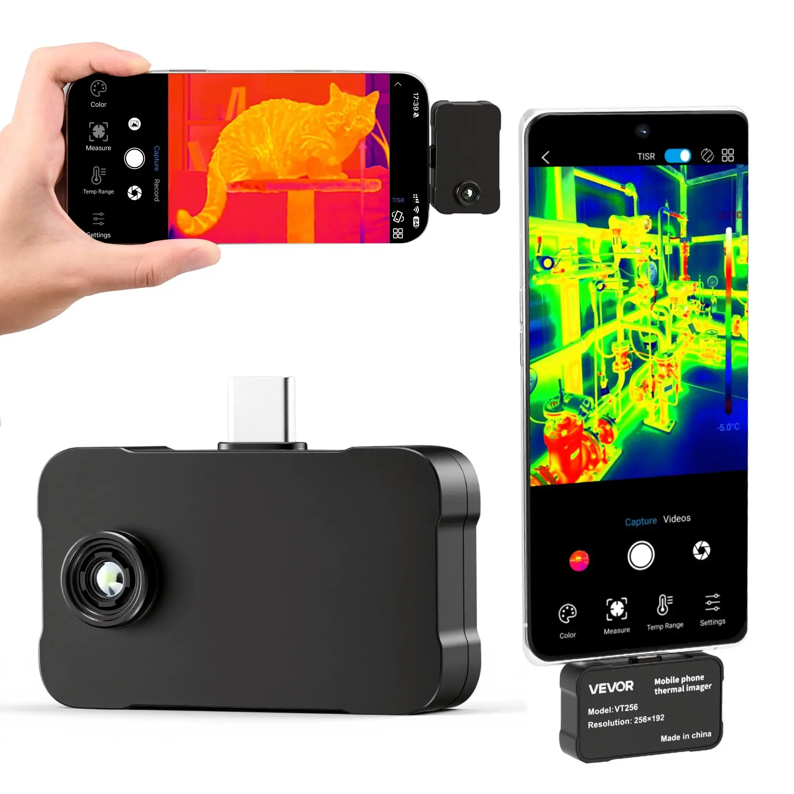 【DealsForYouDays】VEVOR Thermal Imaging Camera for Android iOS, 512x 384 Super Resolution, 25HZ Refresh Rate Infrared Thermal Imager for Smartphones Tablets, 256x 192 IR Resolution, -4F-1022F 6 Color Palettes