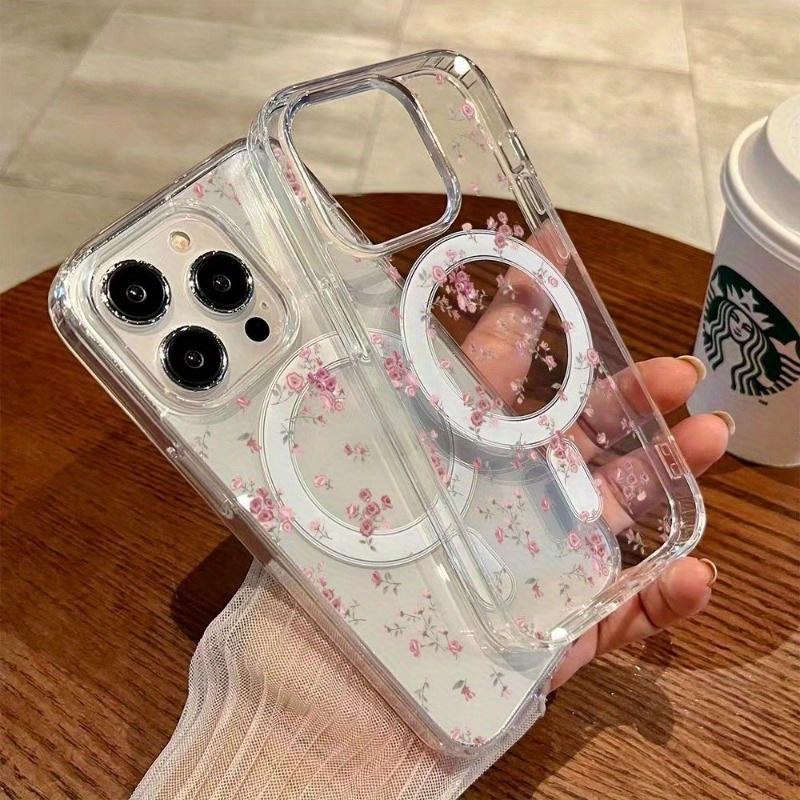 A Fully Transparent Phone Case with a Floral Design Magnetic Case for iPhone 17 Pro Max Air 16 16e 15 14 Plus 13 12 11 X XS Transparent Acrylic Scratch-resistant skin-friendly feel Smartphone Cover Gift