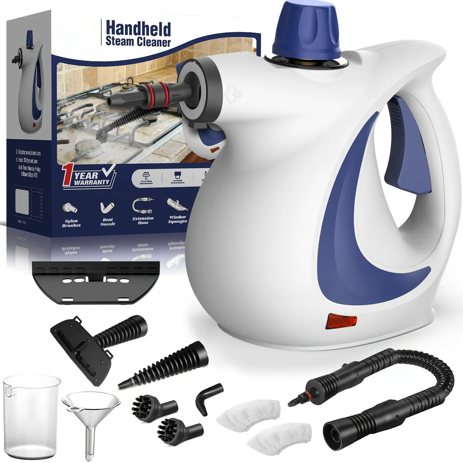 Handheld Steam Cleaner with 10 Accessories: 1050W/230°F High-Temp Power - Melt Kitchen Grease, Lift Floor Grime, Sanitize Sofas