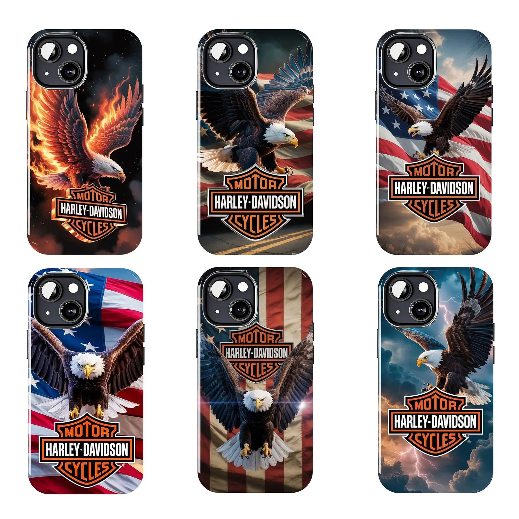 Classic Eagle Shield Phone Case Biker-Style Hard-Shell American Flag Design Vintage 250th Anniversary Celebration Glossy Phone Case For IPhone 17-11, Pro Max, Pro Plus, and Samsung S26-23 Safety Two-In-One Case Perfect Gift