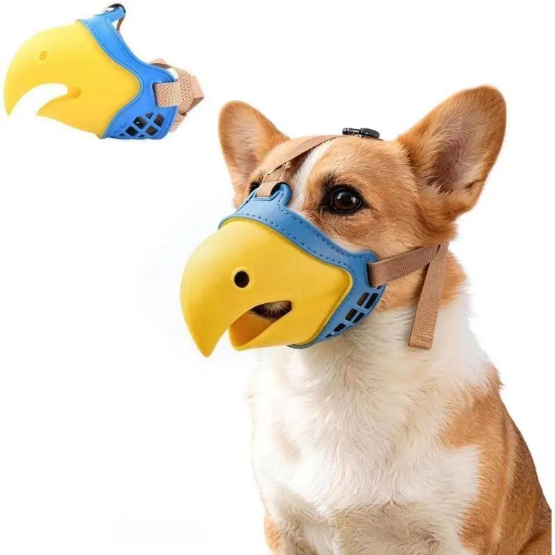 Soft Dog Muzzle for Small & Medium Dogs, Cute Cartoon Parrot Training Aid, Breathable Chew Resistant Guard with Adjustable Strap, Allows Drinking, Walking, Grooming, Supplies, Free Drinking, Breathable Fabrics