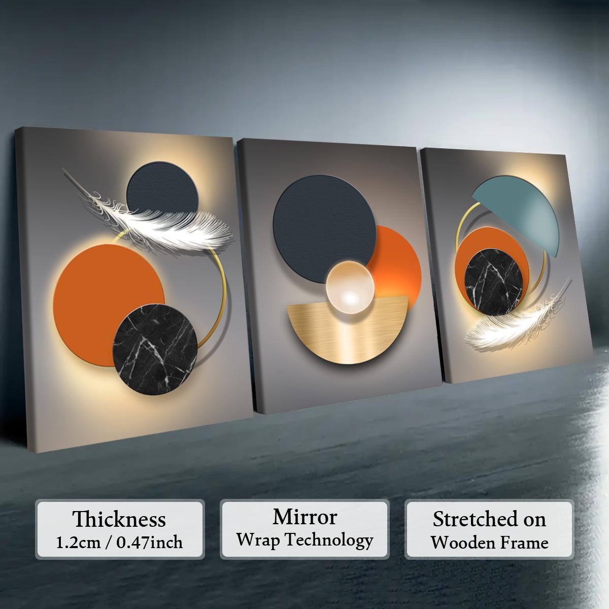 Wooden-Framed Canvas Painting Set, 3 Counts Multi-Dimensional Spray Art Posters, Wall Decor Modern Home Decoration for Living Room, Bedroom and Office