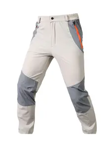 2026 New Arrival Men Outdoor Tech Color Block Quick Dry Hiking Pants Stretch Water Resistant Reinforced Knee Orange Zip Side Pocket Half Elastic Waist Straight Leg Trekking Trousers Camping Cycling Daily Outerwear Off White Navy Light Gray Three Color Opt
