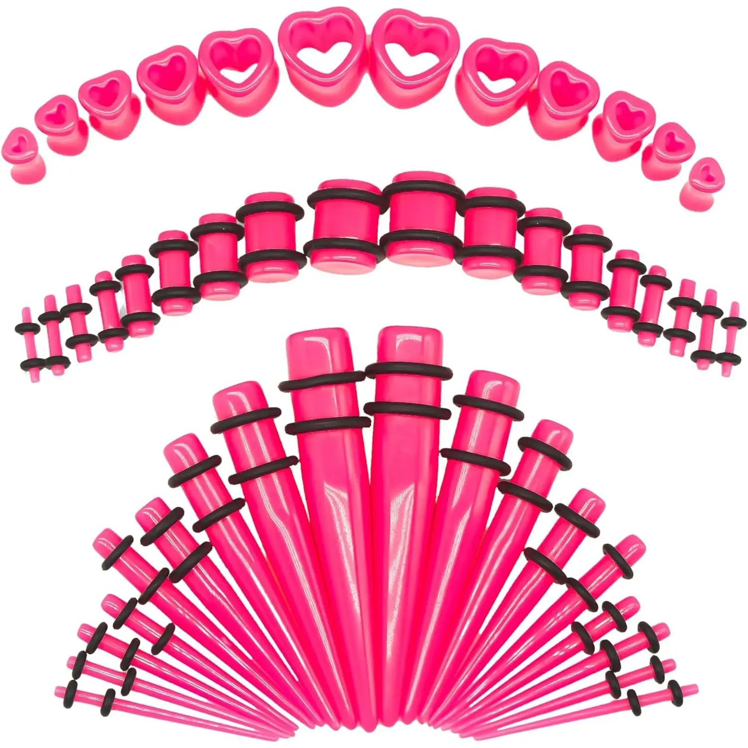 48 PCS Acrylic Ear Piercings Kit - Piercing Taper Tool, Heart Tunnels, Plugs - 14G to 0000G Stretching Fashion Accessory Set, Ear Gauges