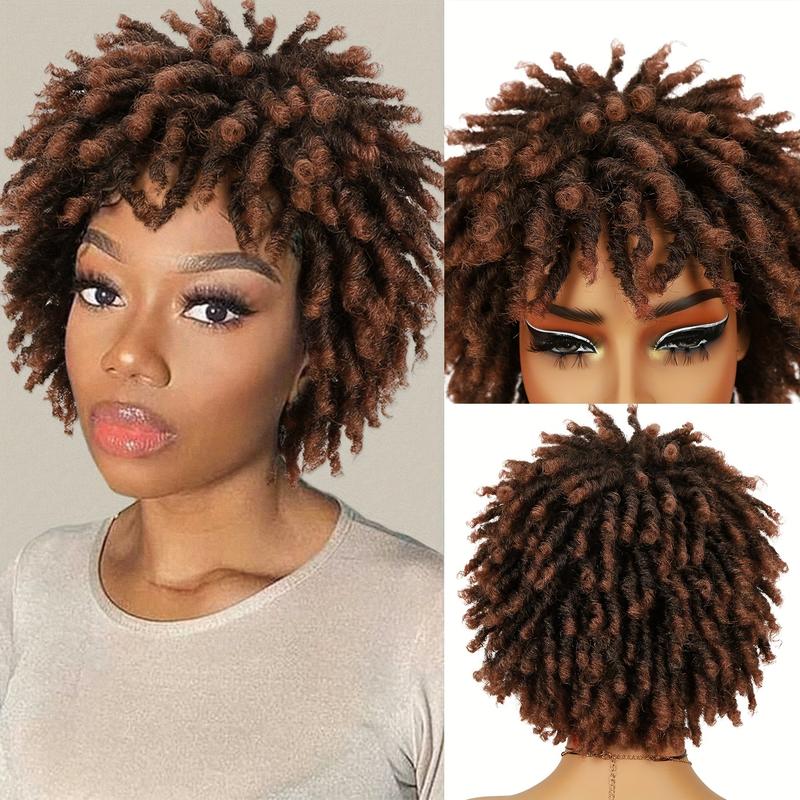 LEZN HAIR Chic Short Dreadlock Wig for Black Women - 6 Inches Ombre Synthetic Hair, Faux Locs Twist Braided Afro Curly Style, High-Temperature Fiber, Fit