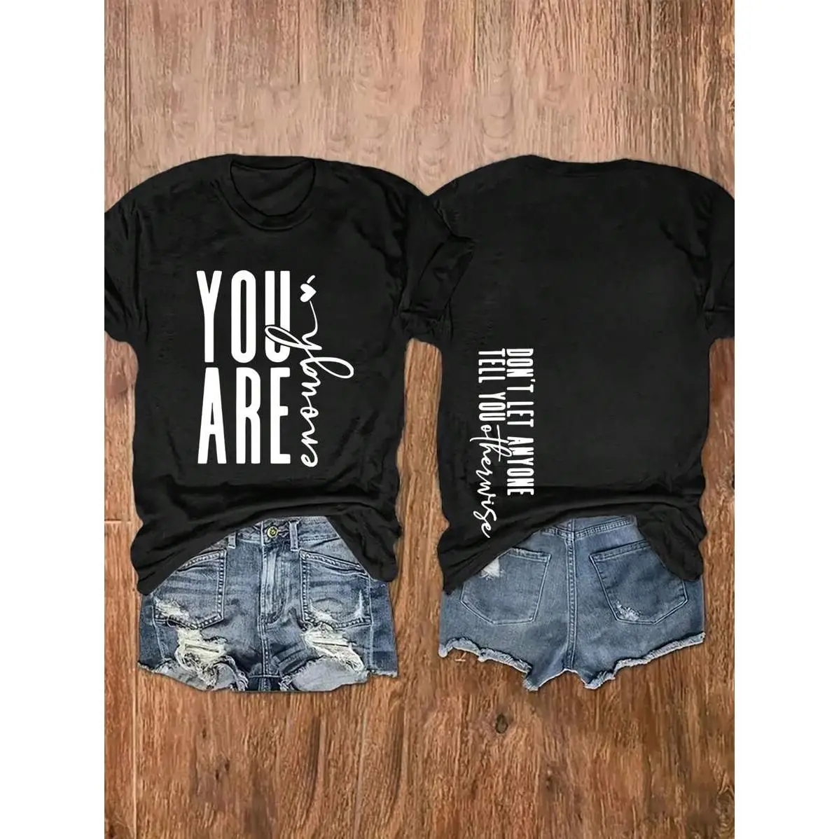 Women's You Are Enough Graphic T-Shirt, Summer Casual Streetwear City Break Round Neck Short Sleeve Top With Front & Back Double-Sided Print