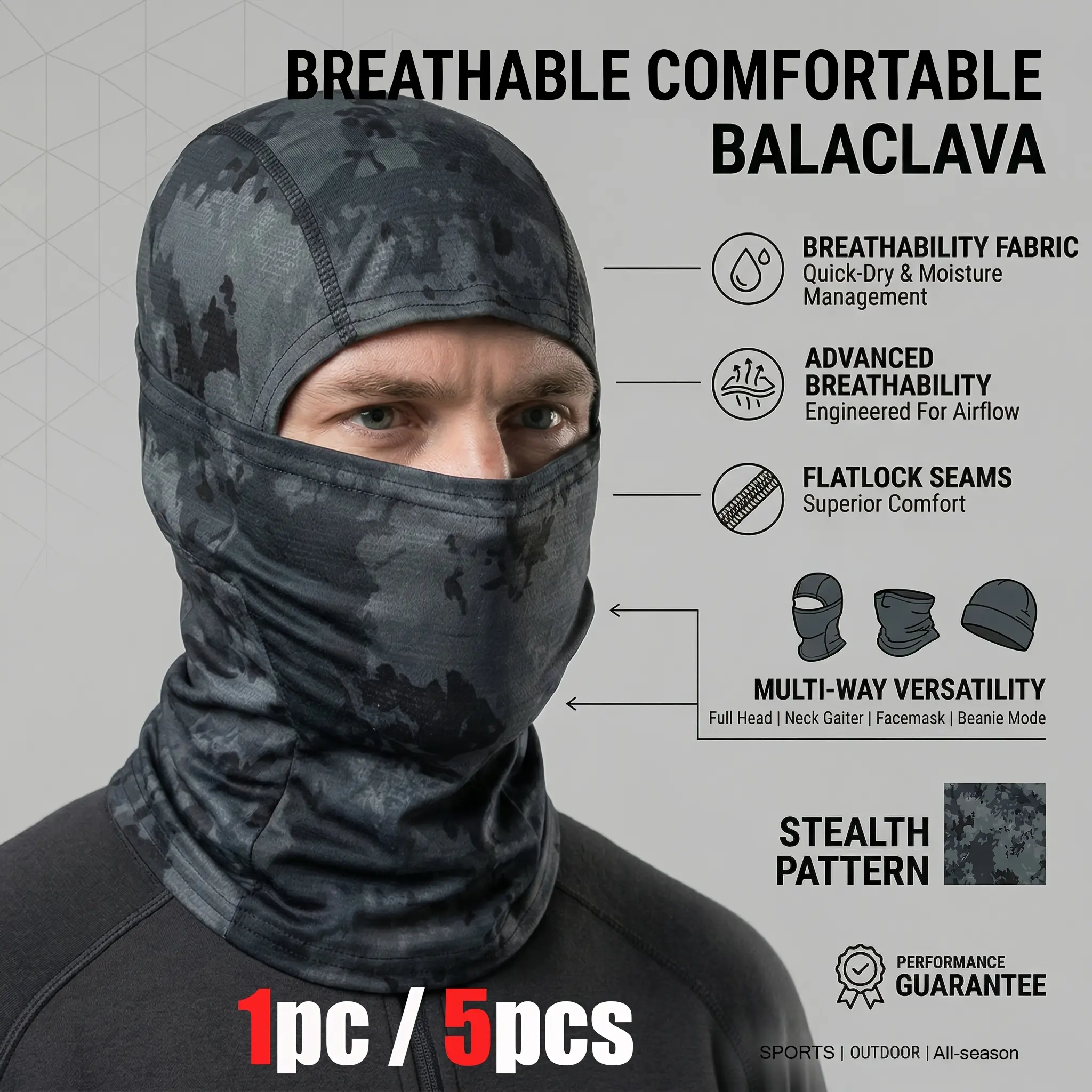 1 piece/5 pieces summer men's and women's sun protection breathable balaclava hat, unisex elastic cycling full-face mask for outdoor sports, running, hiking, fishing, skiing, and neck scarf