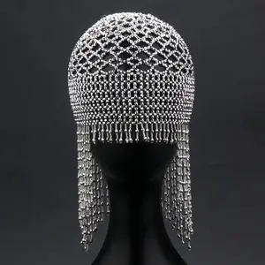 Hot style belly dance hat performance hair accessories pure handmade beaded bridal accessories long tassel headdress