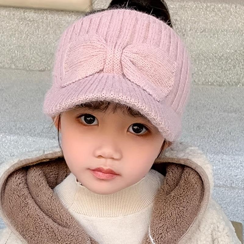 1pc Kids' Winter Cap with Cute Bow - Warm Duckbill Hat for Girls, Pink, Stretch Fit, Ear Warmer, Perfect for Fall/Winter Outdoor Activities, Cycling, and Hiking - Fits Ages 3-8, Winter Kids Wear |         Cute Animal Design |         Stretchy Fabric Hat