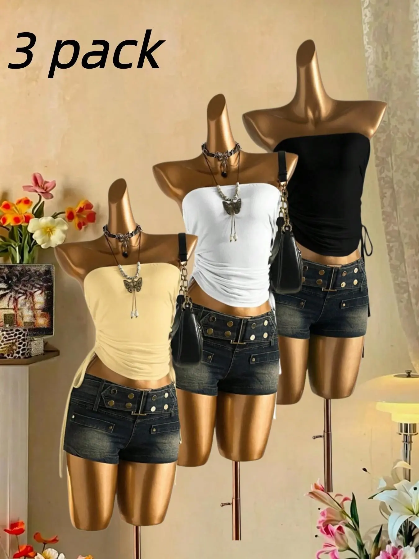 Elegant Drawstring Ruched Halter Top, Slim Fit Short Sleeve Crop Tank, Plain Color Sexy Backless Vest, Perfect for Daily Outing and Dates