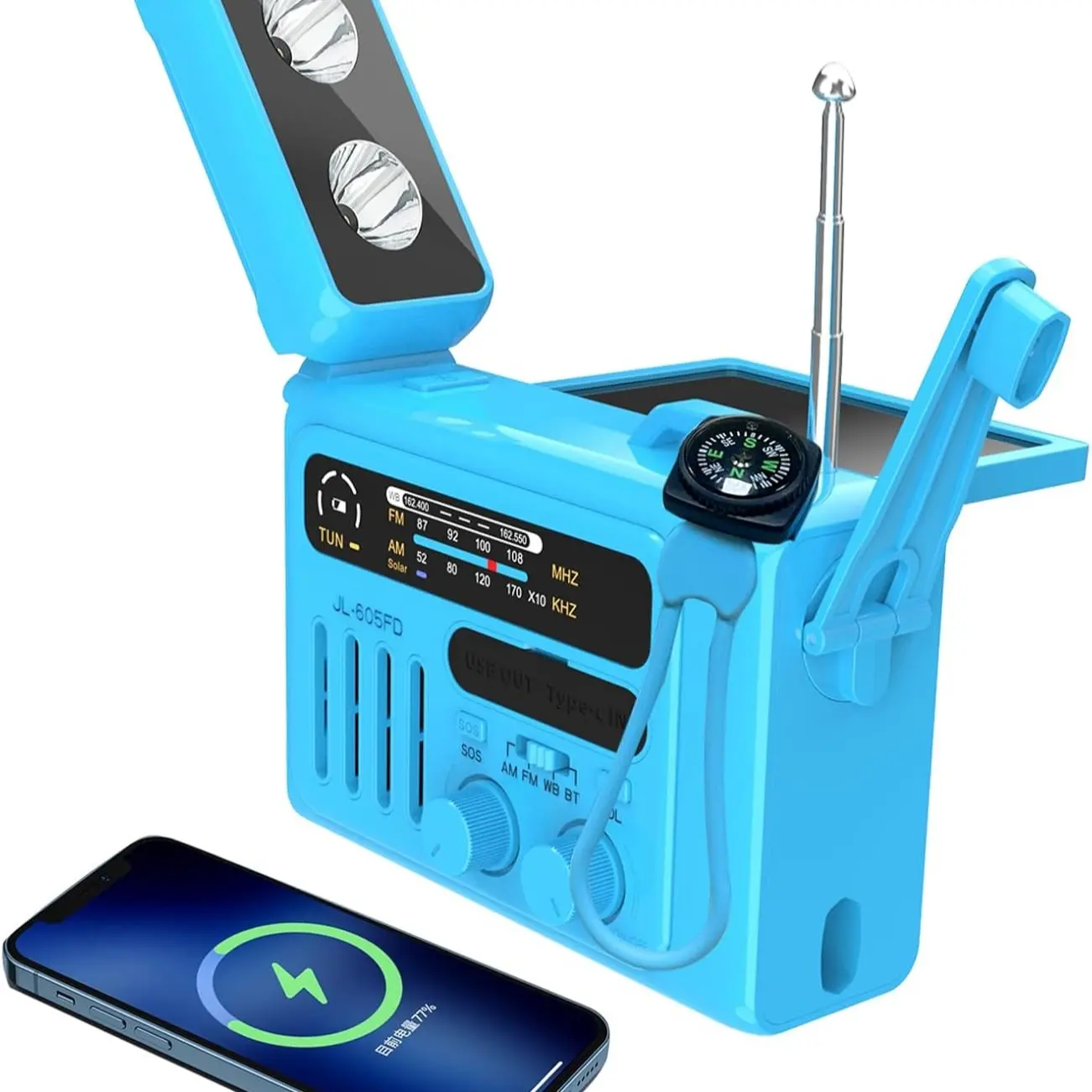 Father's Day Gift Solar Hand Crank Emergency Radio, Noaa Weather Broadcast, Am/fm, LED Flashlight, Bluetooth-compatible Speaker, Camping Essential