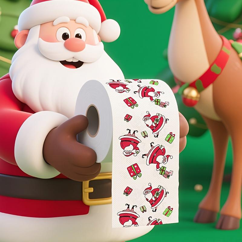 Christmas Holiday Printed Napkins Roll, Cartoon Santa Tree Gift Prints, Festive Kitchen Paper Towels, Christmas Party Supplies