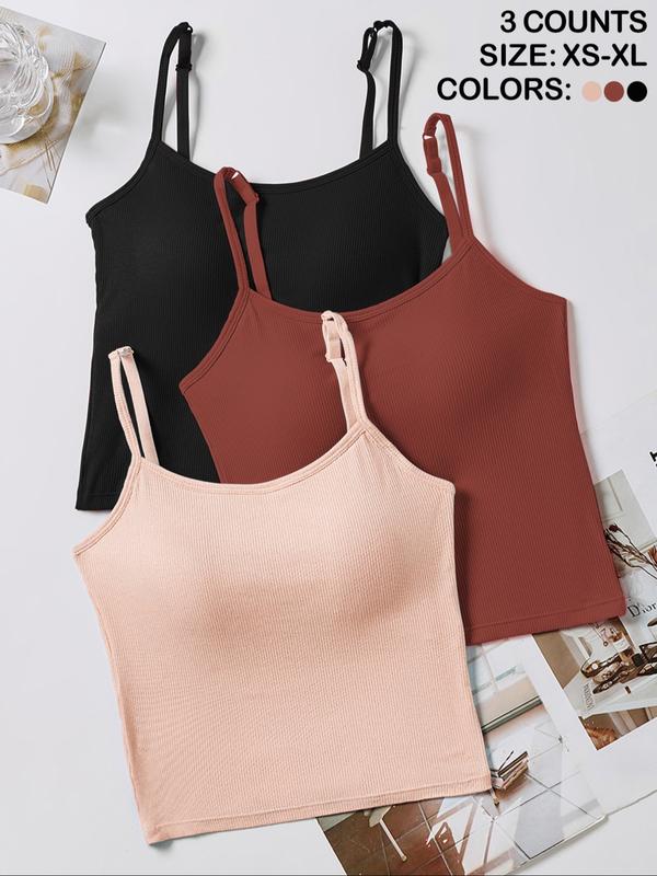 Women's Solid Ribbed Cami Top, Fitted Casual Sleeveless Crop Top for Daily Wear, Ladies Underwear for Summer