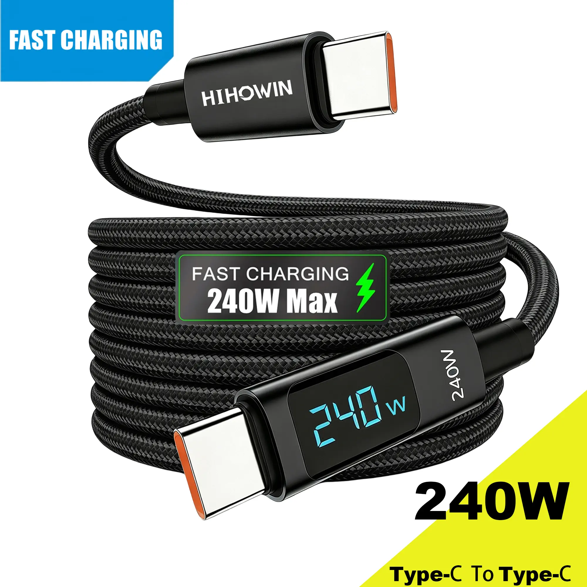 240W USB C to USB C Cable, USB Cord with LED Display, USB C Fast Charging Cable for iPhone 17/16/15 Pro Max/Plus, iPad, MacBook, for Samsung Galaxy S26/S25/S24/S23, Google Pixel and More